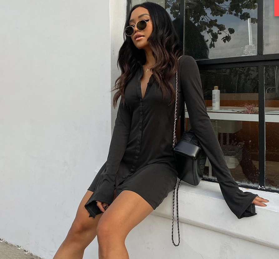 Gina Black Button Dress