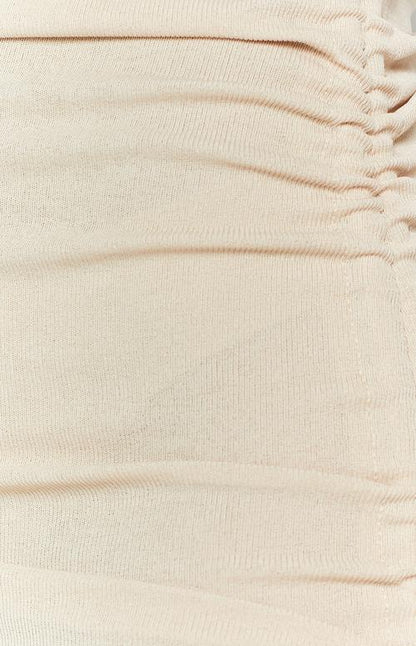 Ashley Sleeveless Drawstring Ruched Dress Beige