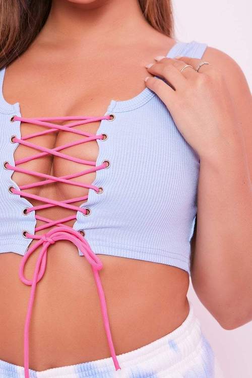 Neon Lace Up Crop