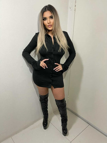 Gina Black Button Dress